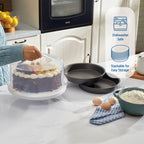Time-Saving 12 inch Clear Cake Carrier with 2pk 9 inch Gray Round Pans, Carbon Steel - Multi-Functional Manual Food Chopper & Slicer Detail