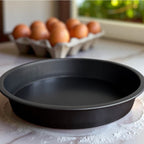 Premium Kitchen 9" x 9" Round Nonstick Steel Cake Pan, Dark Gray - Premium Stainless Steel Garlic Presser & Peeler Detail