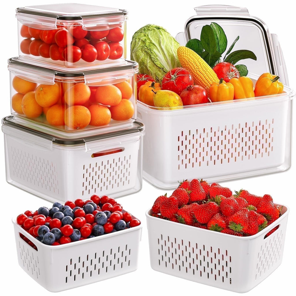 Sweet Treat Shaped 5 Pack Fruit Storage Containers for Fridge with Removable Colanders and Lids, 5 in 1 Leakproof Fridge Organizer Bins ... - Deliciously Soft Cupcake Sensory Glob - Default Title