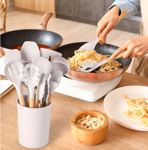 Durable Steel Silicone & Bamboo Cooking Utensil Set, 14 Pieces - High-Precision Culinary Tool for Baking & Cooking Detail