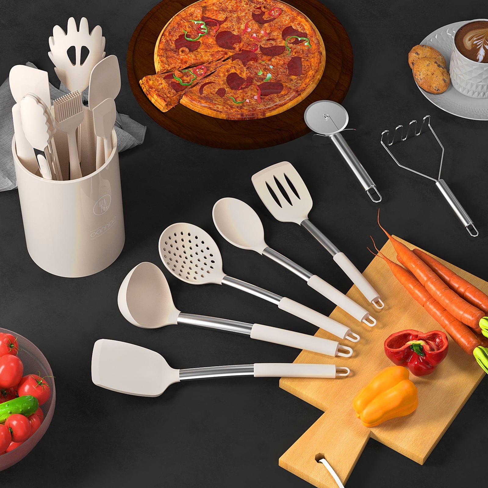 High-Precision Silicone Cooking Utensils Set - Heat Resistant Silicone Kitchen Utensils for Cooking, Kitchen Utensil Spatula Set,BPA... - Heavy Duty Stainless Steel Kitchen Shears Detail