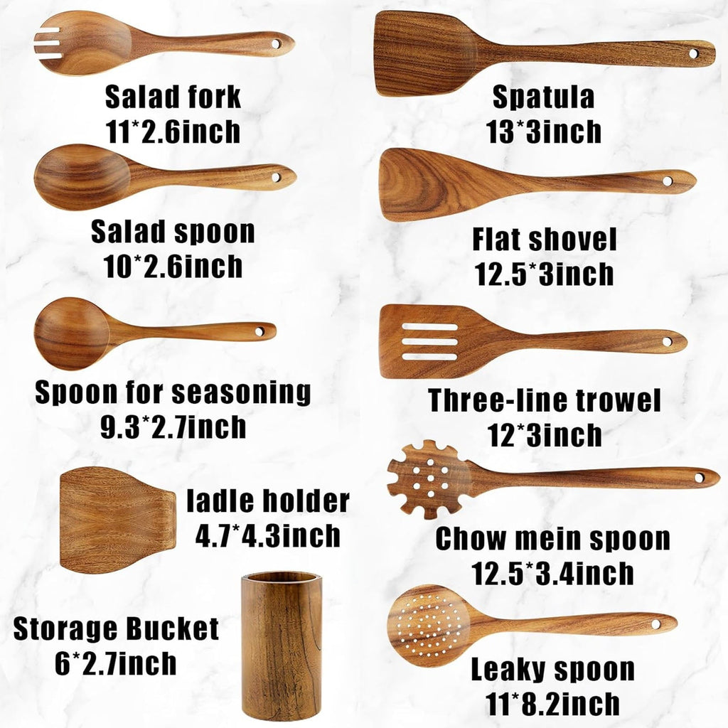 Heat-Resistant 10Pcs Wooden Spoons for Cooking, Smooth Finish Teak Wooden Utensils for Cooking, Soft Comfort-Grip Wood Spoons for Co... - Premium Stainless Steel Cooking Utensil for Non-Stick Pots Detail