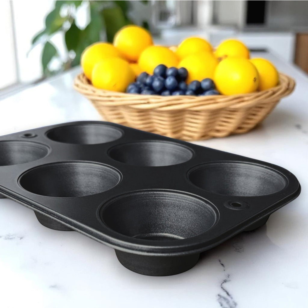 Time-Saving 6-Cup Nonstick Steel Muffin Pan, 2.9" Cup, Gray, 1 Count - Kitchen Gadget Tool for Quick Food Prep Detail