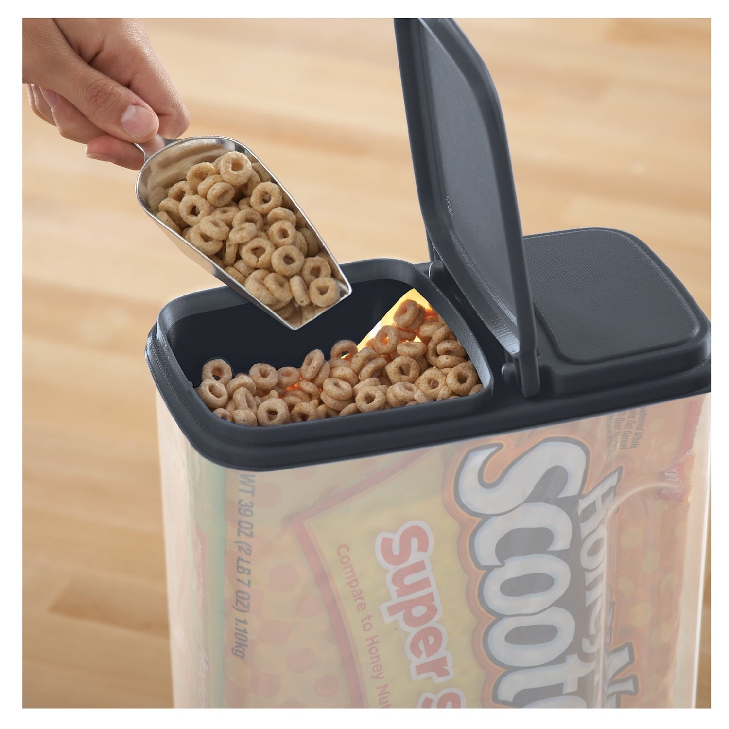 Deliciously Squishy Plastic Cereal Dispenser with Lid, 32 Cup Airtight Cereal Storage Container for Pantry Organization and Dry Foo... - Squishy Dohnut Sweet Treat Shaped Stress Toy Detail