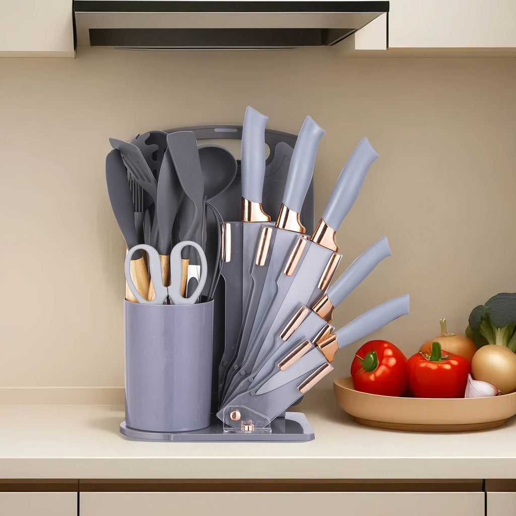 Seamless One-Piece 19-Piece Silicone Kitchen Utensil & Knife Set - Heat-Resistant Cooking Tools Non-Stick Safe Gift for Mom or Wo... - Premium Stainless Steel Cooking Utensil for Non-Stick Pots Detail