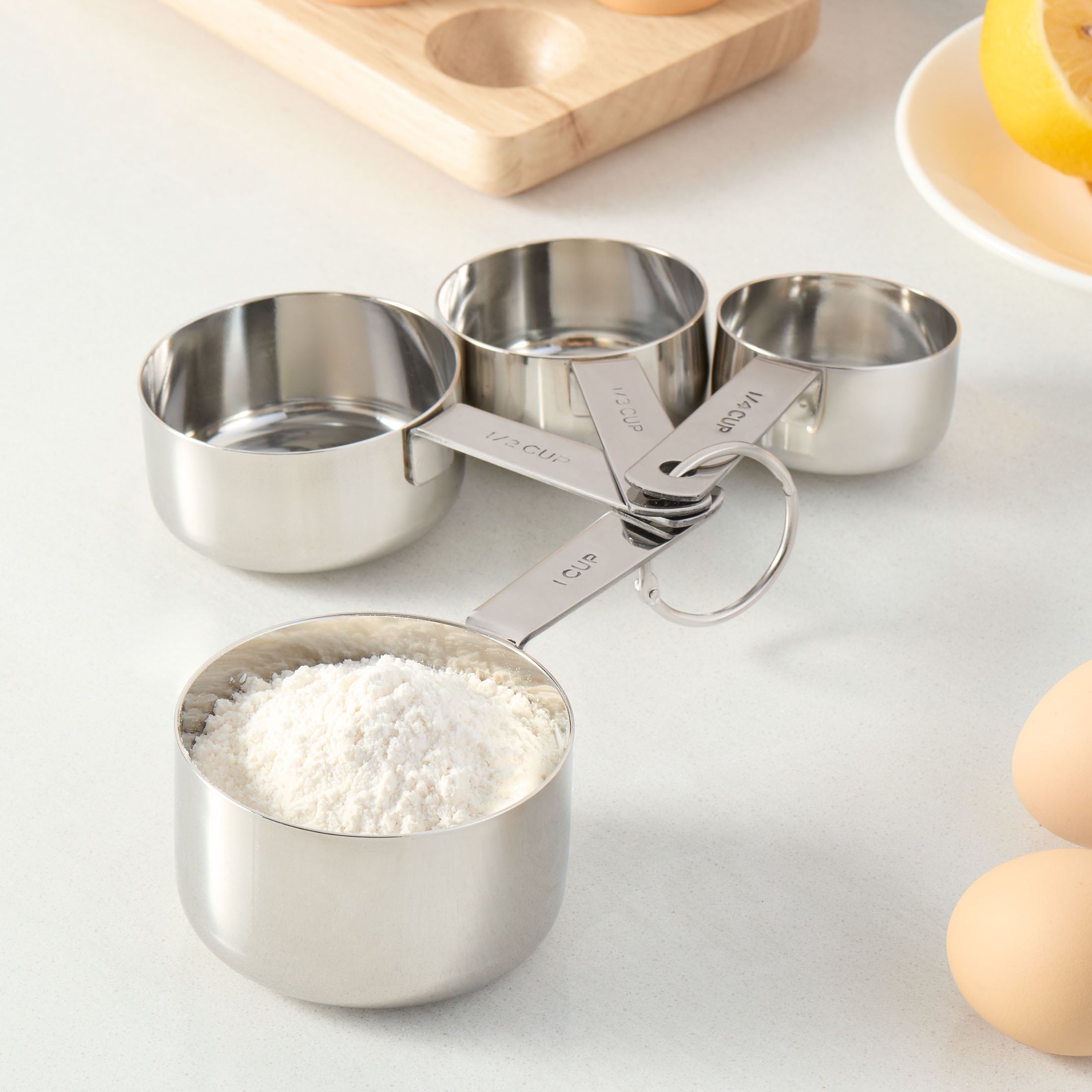 Ergonomic Manual Kitchen Stainless Steel 4-Piece Nesting Measuring Cups - Kitchen Gadget Tool for Quick Food Prep Detail