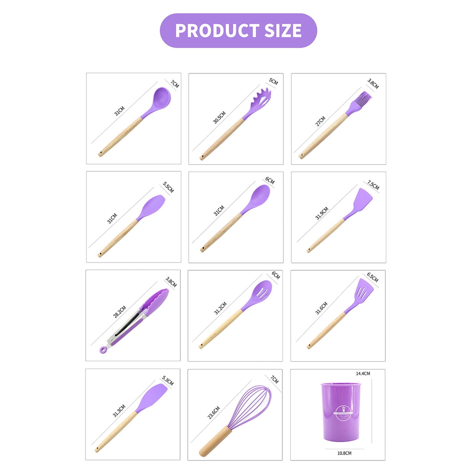Non-Stick Safe 12Pcs Cooking Kitchen Utensils Set with Holder,Wooden Handles Cooking Tool,BPA Free,Non Toxic Turner Tongs Spa... - Durable Turner & Ladle Utensil Set for Home Chefs Detail