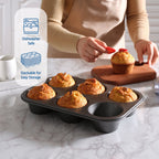 Multi-Functional 6 Cup Jumbo Muffin Pan, Non-Stick Bakeware,3.4 inch Diameter Cups,Gray,Carbon Steel - Premium Stainless Steel Garlic Presser & Peeler Detail