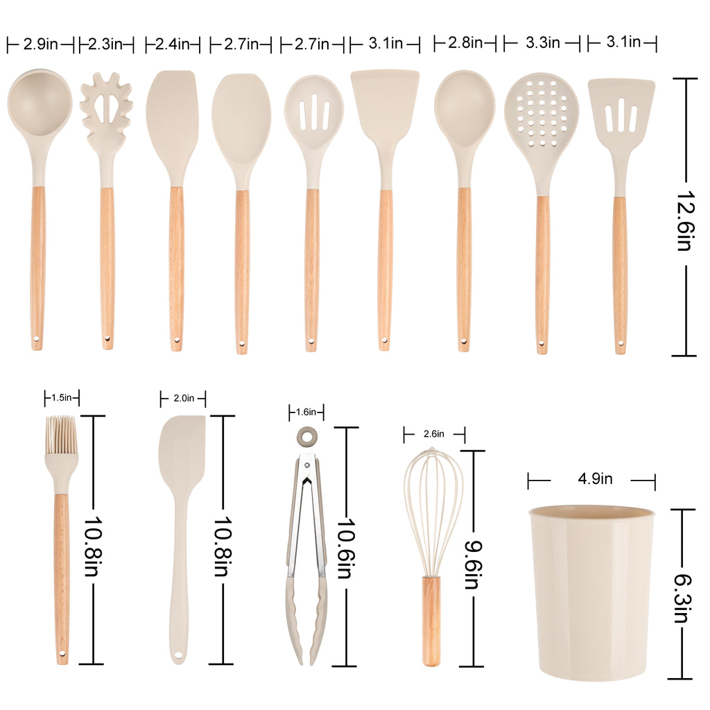 Non-Stick Safe 14pcs Cooking Utensil Set with Caddy - Heat-Resistant Silicone Cooking Spatula Turner Detail