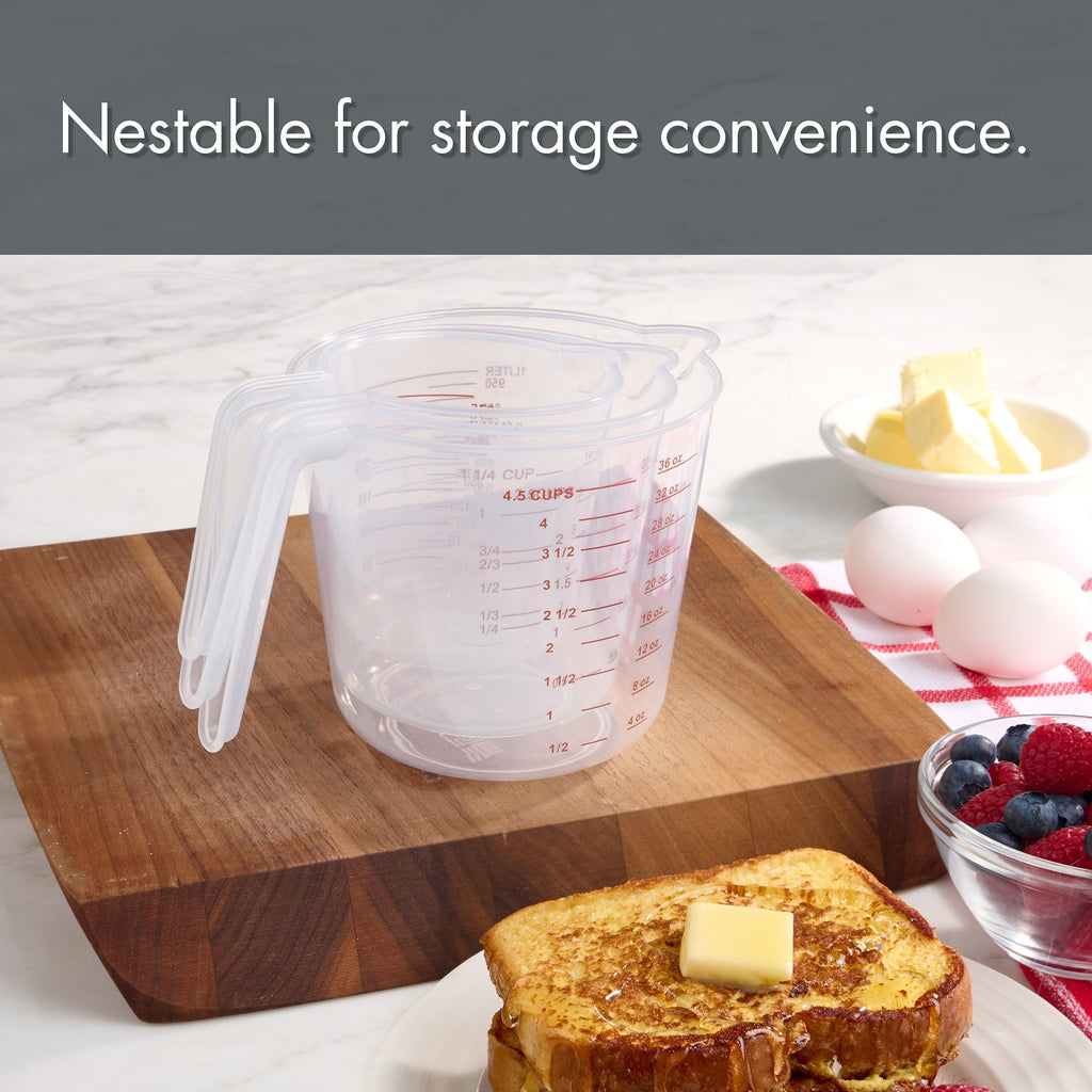 Premium Kitchen 3-Piece Tapered Spout Nesting Plastic Measuring Cups Set, Clear - Kitchen Gadget Tool for Quick Food Prep Detail