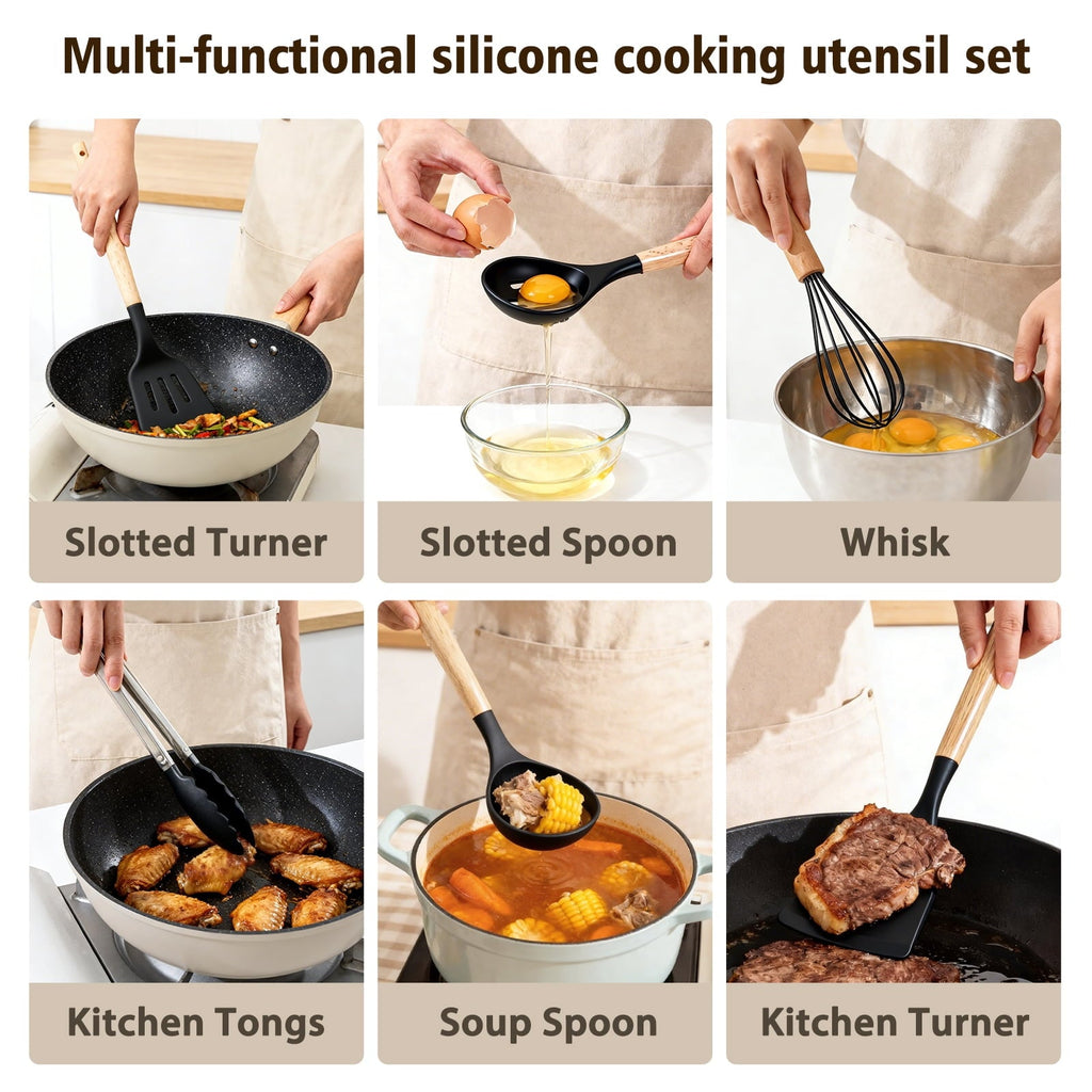Durable Steel Silicone Cooking Utensils Set, Heat Resistant Kitchen Cooking Utensils Set, 12 PCS Handle Silicone Kitchen Gadgets Ut... - Multi-Purpose Hand Tool for Daily Meal Prep Detail