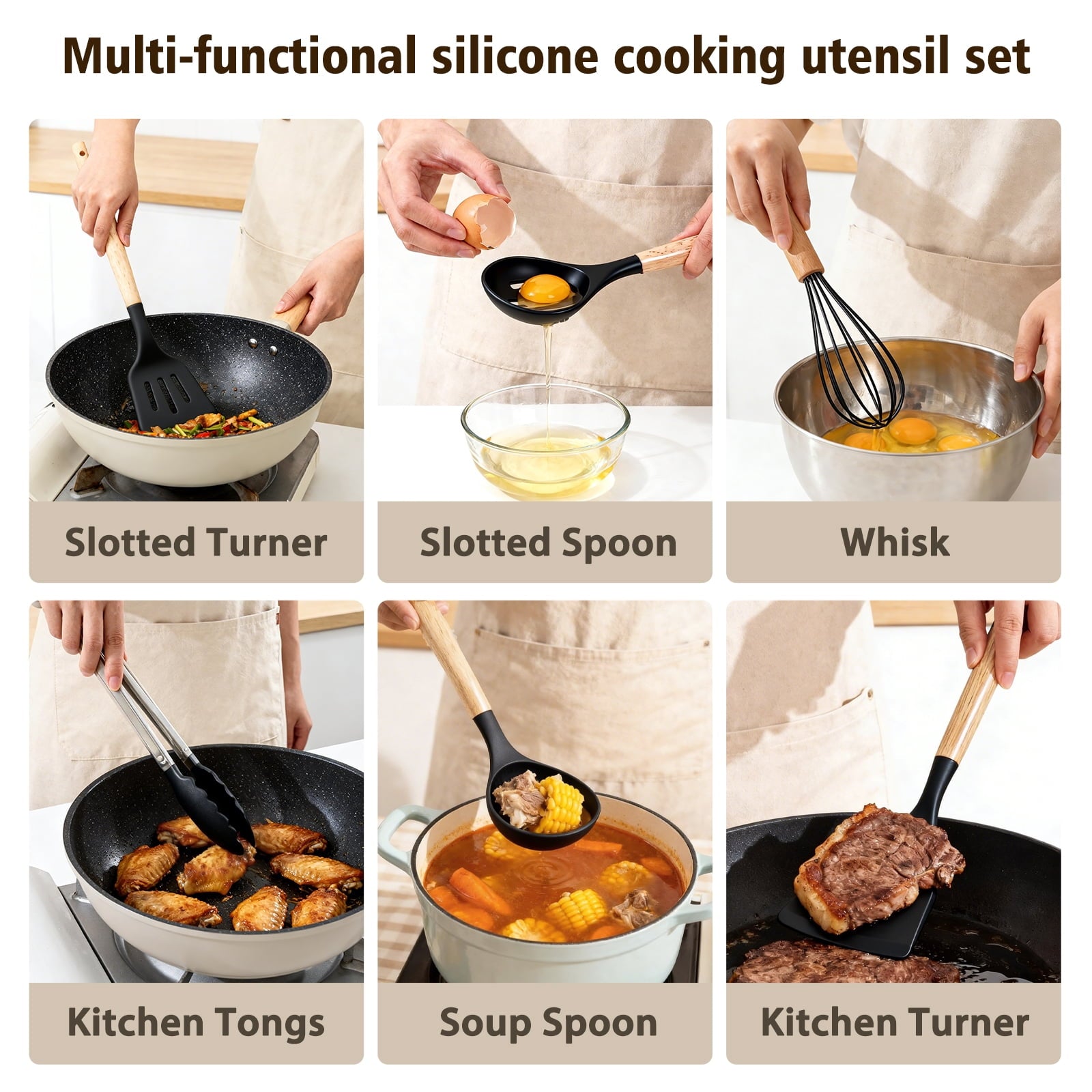 Durable Steel Silicone Cooking Utensils Set, Heat Resistant Kitchen Cooking Utensils Set, 12 PCS Handle Silicone Kitchen Gadgets Ut... - Multi-Purpose Hand Tool for Daily Meal Prep Detail