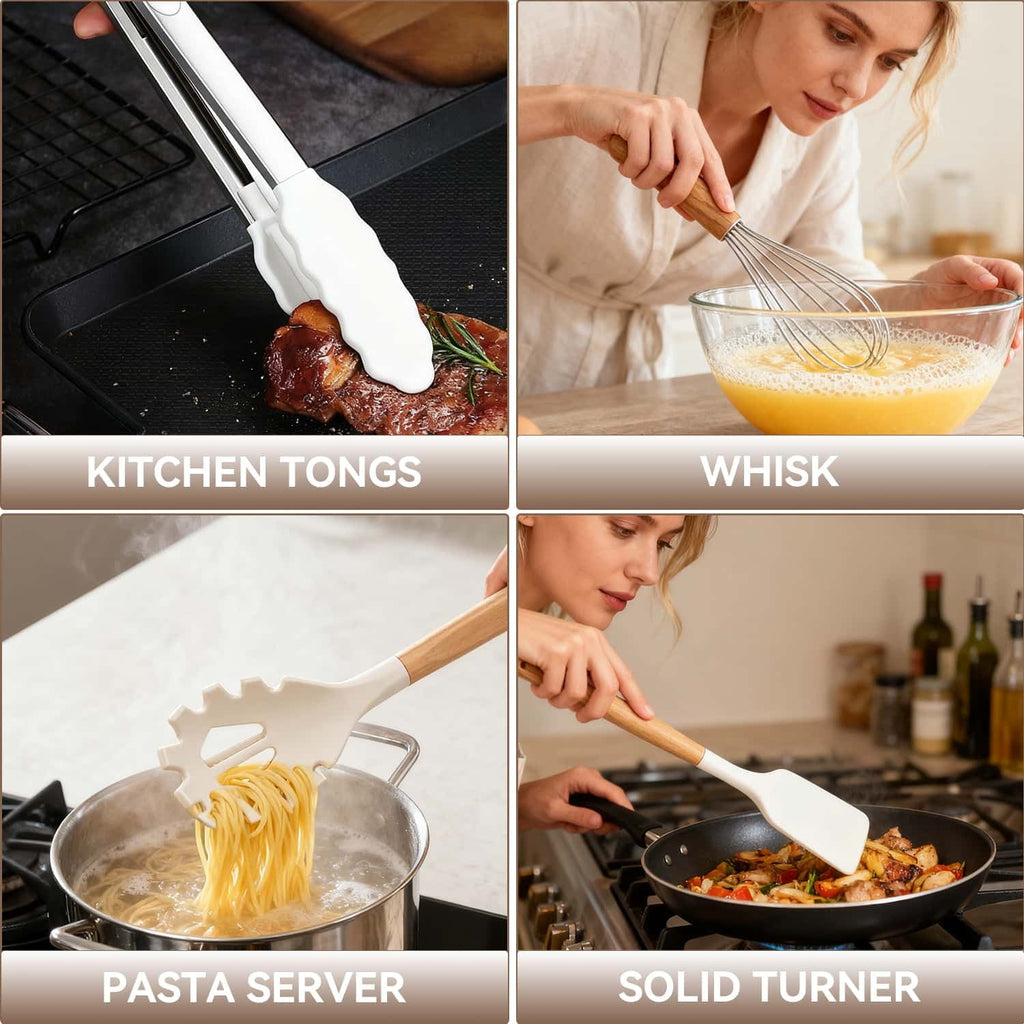 Professional Grade Kitchen Utensils Set for Cooking, 11 Cooking Utensils, 6 Knife set Beige,3 Utensil Sets,utensilios de cocina - Professional Kitchen Tool for Culinary Enthusiasts Detail