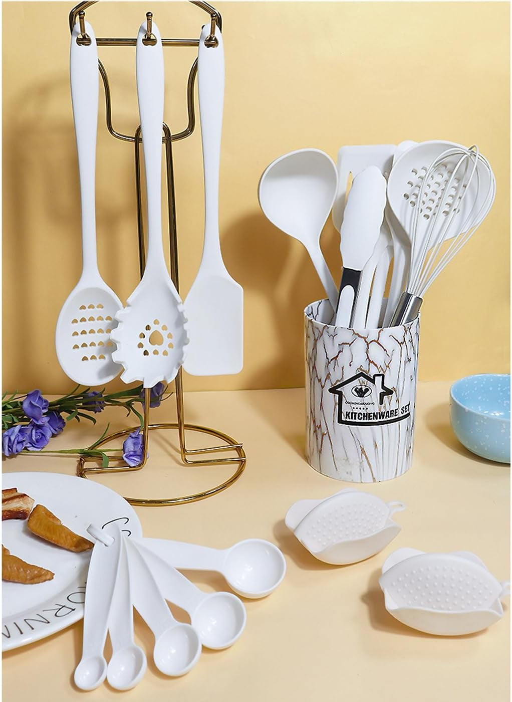 Non-Stick Safe Silicone Cooking Utensils Set - 446°F Heat Resistant Kitchen Utensils,Turner Tongs,Spatula,Spoon,Brush,Whisk,Kitchen ... - Heat-Resistant Silicone Cooking Spatula Turner Detail