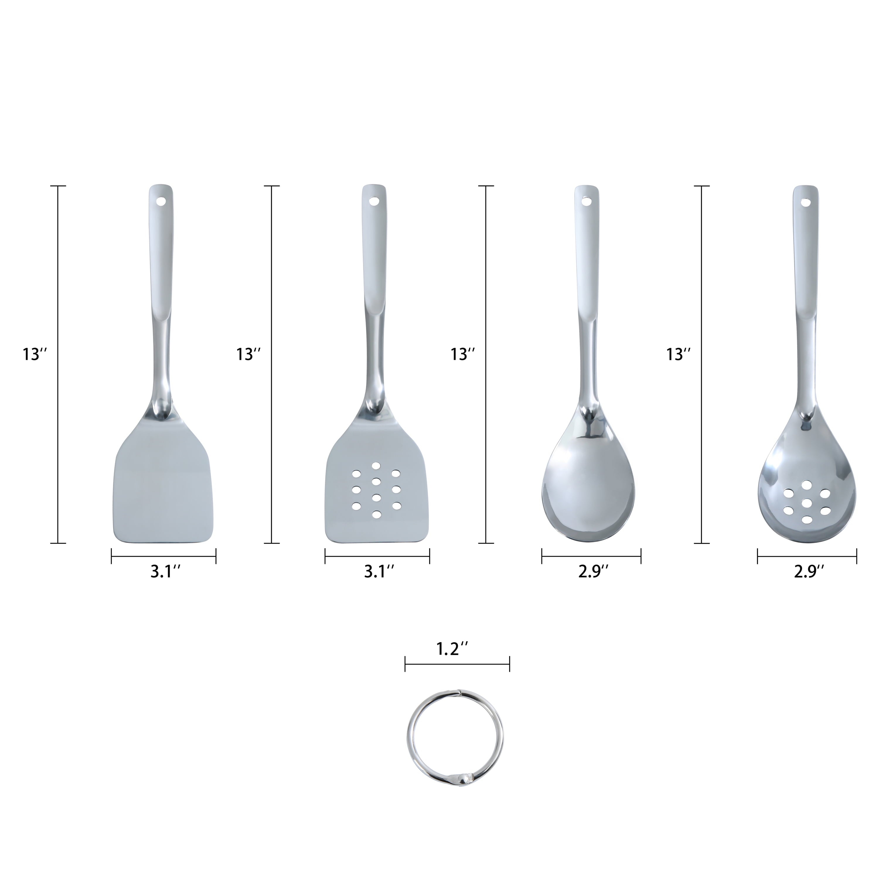 High-Precision Stainless Steel 4-Piece Utensil Set: Includes Spatula, Slotted Spatula, Spoon, and Slotted Spoon - Professional Kitchen Tool for Culinary Enthusiasts Detail