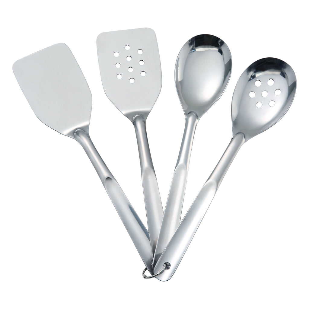 High-Precision Stainless Steel 4-Piece Utensil Set: Includes Spatula, Slotted Spatula, Spoon, and Slotted Spoon - Professional Kitchen Tool for Culinary Enthusiasts Detail