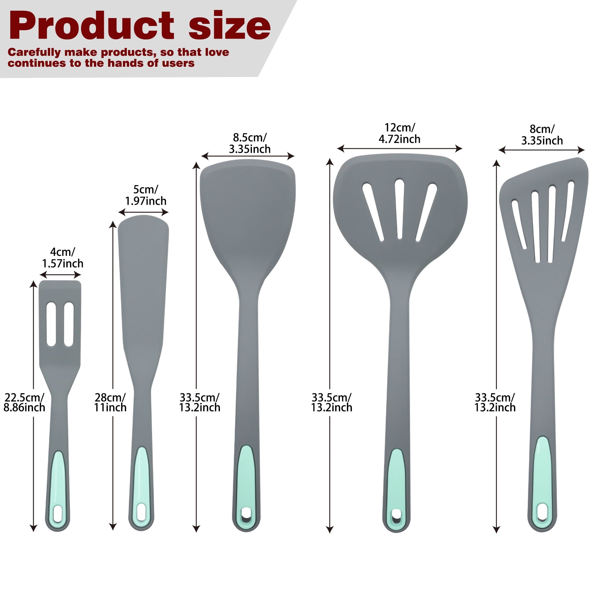 High-Precision 5 Pieces Silicone Spatula Set, Non-Stick Silicone Turner Spatulas, Heat Resistance Cooking Utensils, Fli... - Multi-Purpose Hand Tool for Daily Meal Prep Detail
