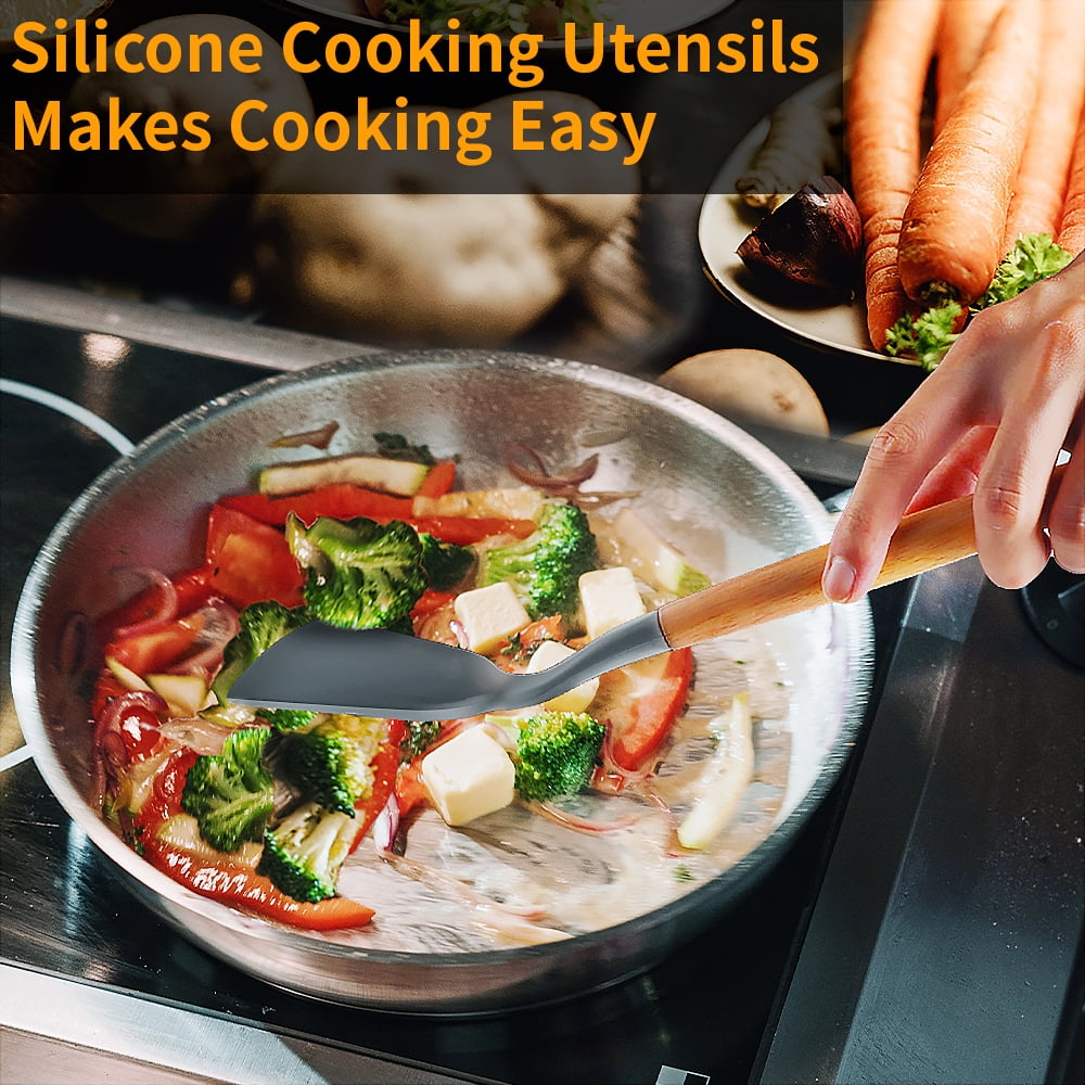 Premium Silicone Silicone Wooden Heat Resistant Kitchen Utensil Set, 12 pcs - Heat-Resistant Silicone Cooking Spatula Turner Detail