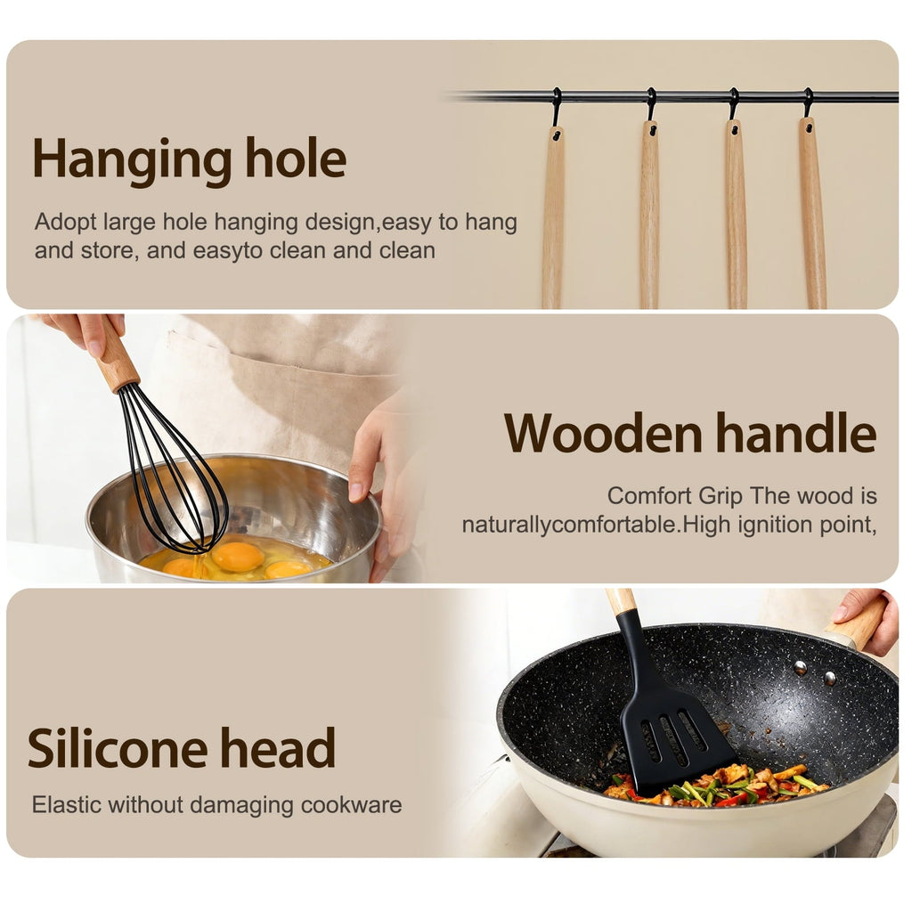 Durable Steel Silicone Cooking Utensils Set, Heat Resistant Kitchen Cooking Utensils Set, 12 PCS Handle Silicone Kitchen Gadgets Ut... - Multi-Purpose Hand Tool for Daily Meal Prep Detail