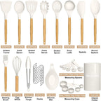Seamless One-Piece Kitchen Cooking Utensils Set, 33 pcs Non-stick Silicone Cooking Kitchen Utensils Spatula Set with Holder, Wooden Hand... - Ergonomic Kitchen Tongs and Cooking Spoon Utensil Detail