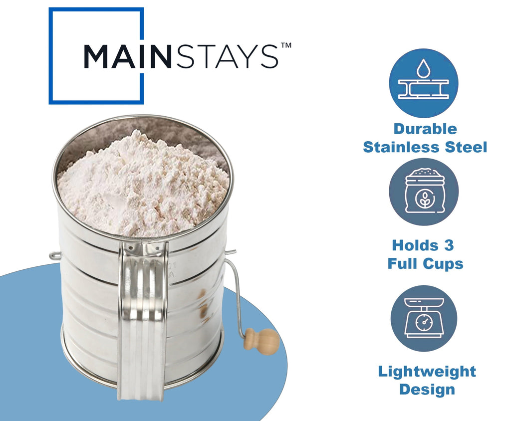 Multi-Functional Stainless Steel 3 Cup Flour Hand-Crank Sifter with Beechwood Handle Silver - Multi-Functional Manual Food Chopper & Slicer Detail
