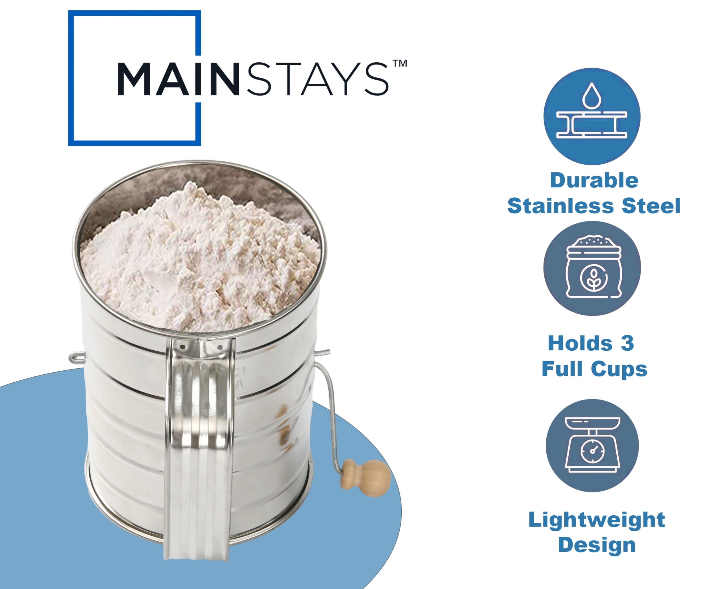 Multi-Functional Stainless Steel 3 Cup Flour Hand-Crank Sifter with Beechwood Handle Silver - Multi-Functional Manual Food Chopper & Slicer Detail