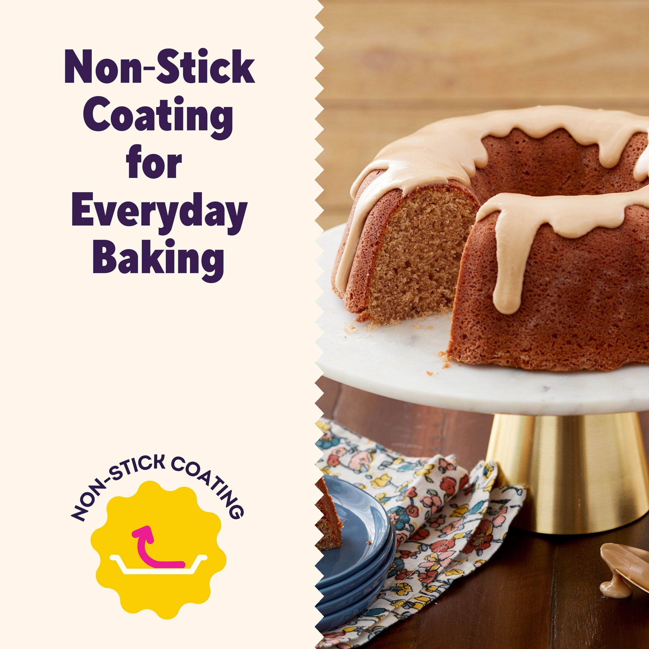 Ergonomic Manual Everyday Non-Stick Bundt Cake Pan 9.51" Fluted Tube Baking Pan, Packaging May Vary - Innovative Kitchen Helper for Modern Cooking Detail