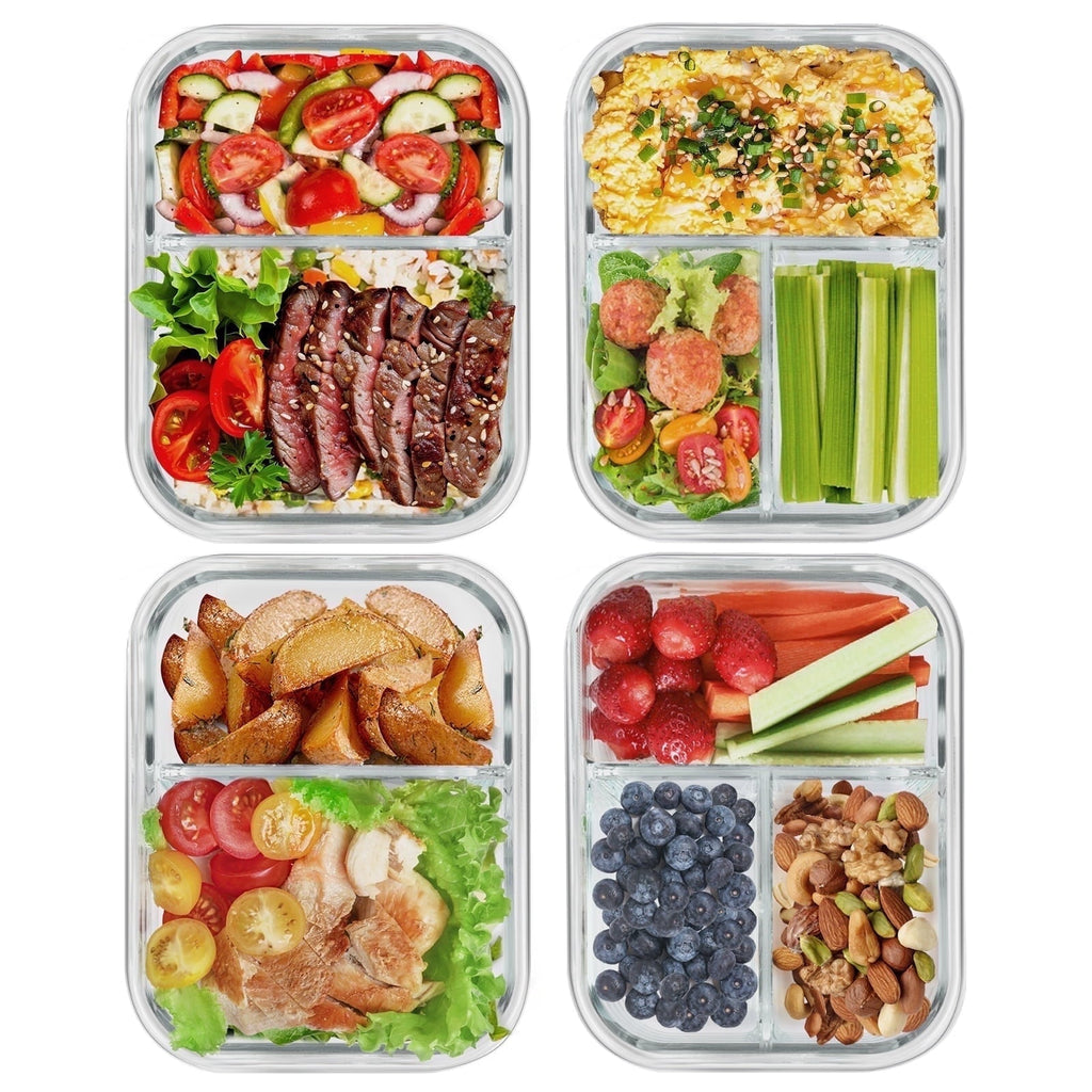 Deliciously Squishy 8 Pcs Glass Food Storage Containers with Lids, 2 & 3 Compartment Glass Airtight Meal Prep Containers (4 Containers & ... - Playful Star & Heart Shaped Geometric NeeDoh - Default Title