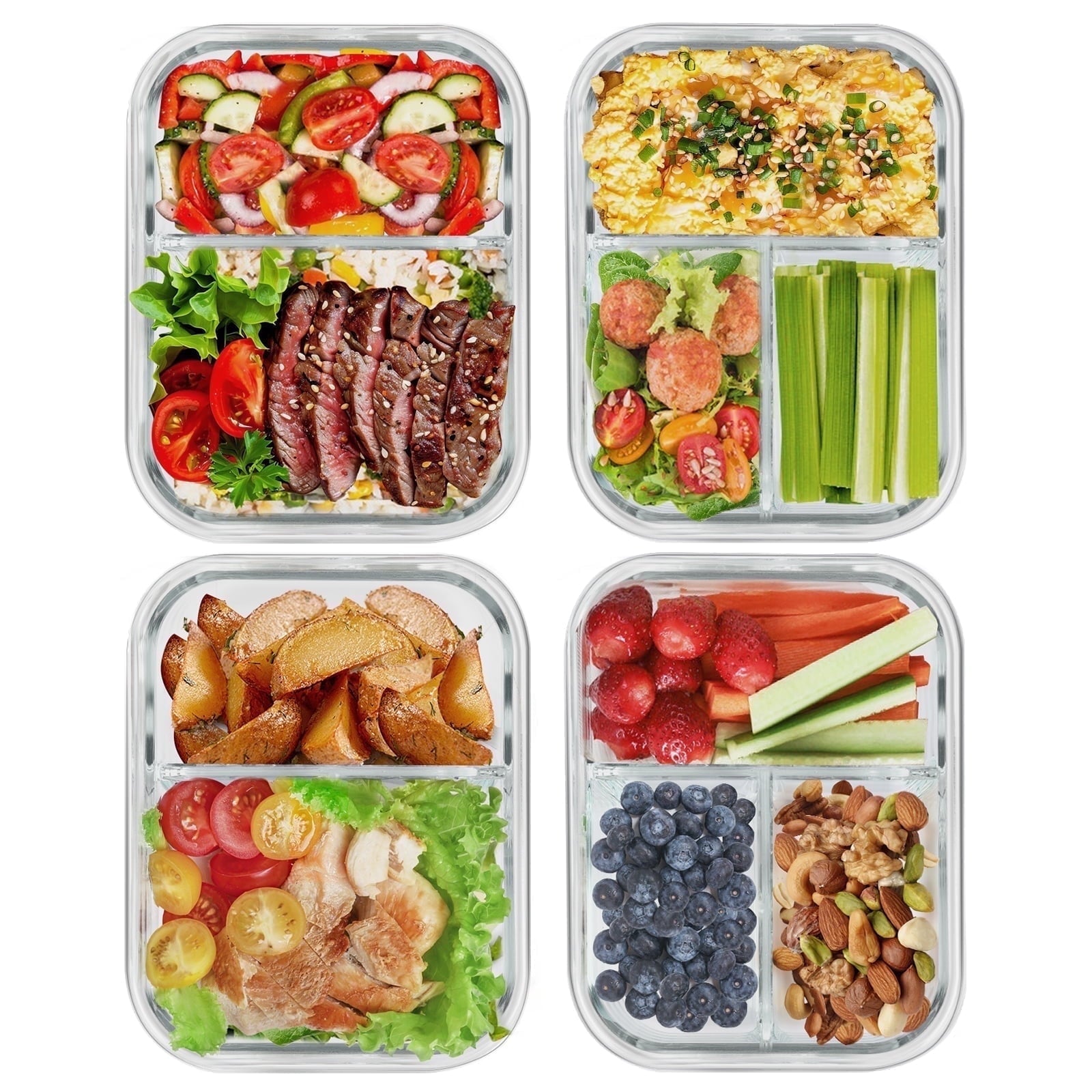 Deliciously Squishy 8 Pcs Glass Food Storage Containers with Lids, 2 & 3 Compartment Glass Airtight Meal Prep Containers (4 Containers & ... - Playful Star & Heart Shaped Geometric NeeDoh - Default Title