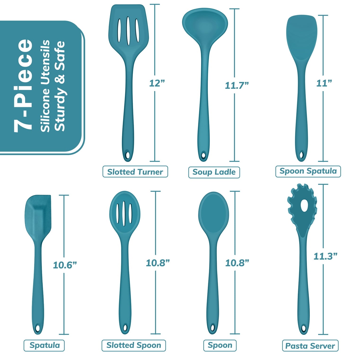 Seamless One-Piece 7-Piece Silicone Cooking Utensils Set, Blue Kitchen Utensils, Non-stick Gadgets Tools Include Slotted Turner, Soup La... - Heat-Resistant Silicone Cooking Spatula Turner Detail