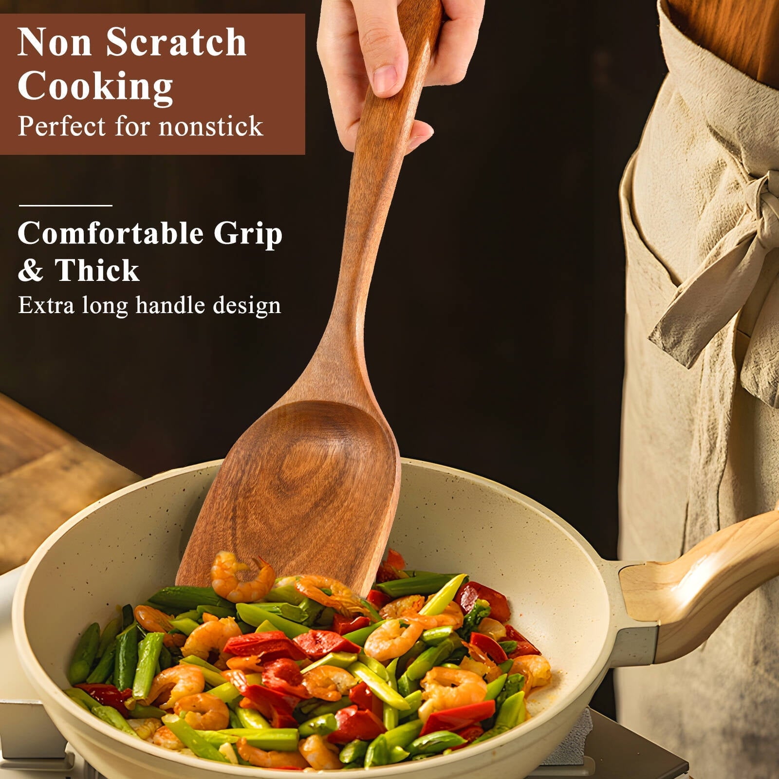 Heat-Resistant Wooden Spoons for Cooking, 8 Pcs Natural Wooden Utensil for Cooking with Non-Stick, Heat Resistant, Wood... - Durable Turner & Ladle Utensil Set for Home Chefs Detail