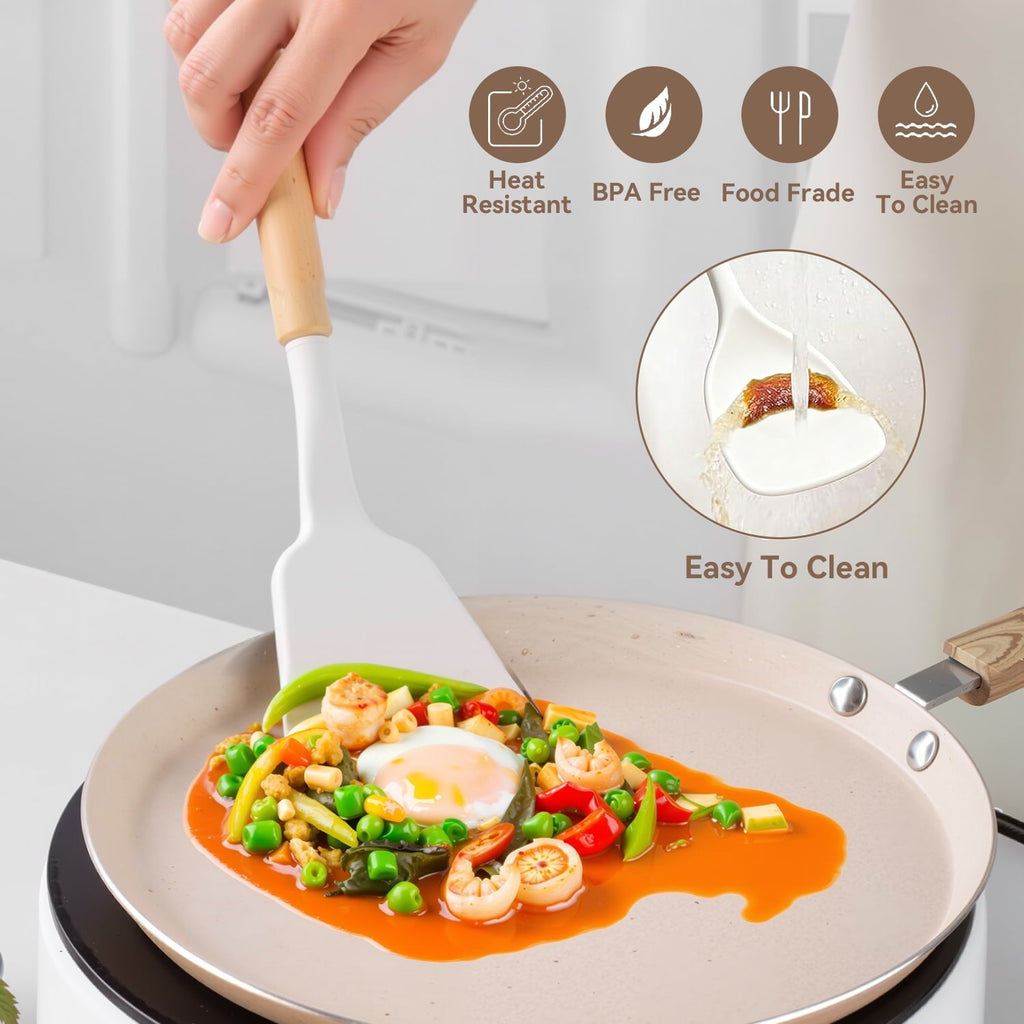 Heat-Resistant Kitchen Utensils Set for Cooking, 11 Cooking Utensils, 6 Knife set Beige,3 Utensil Sets,utensilios de cocina - Ergonomic Kitchen Tongs and Cooking Spoon Utensil Detail