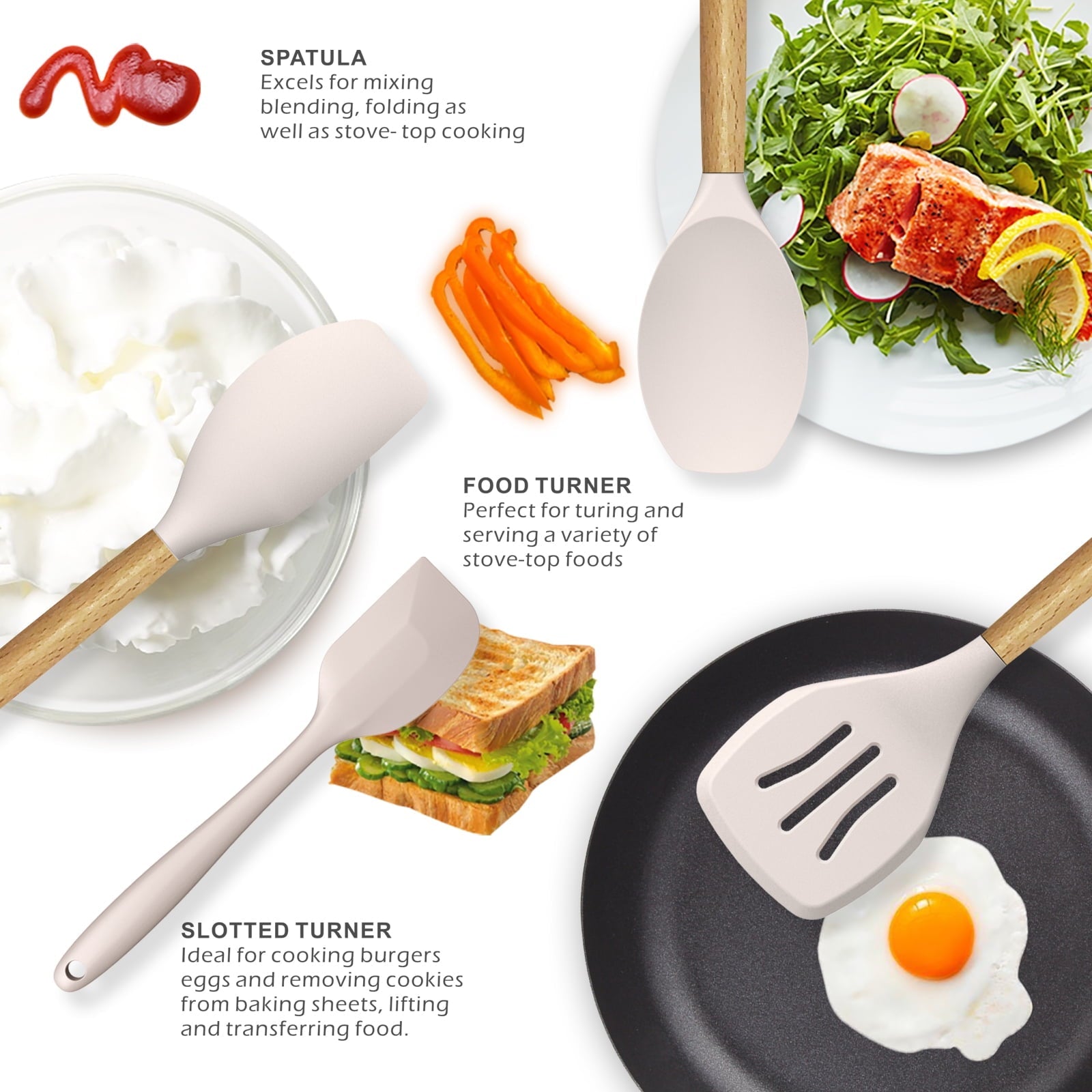 Seamless One-Piece Silicone Cooking Utensils Set - 446°F Heat Resistant Silicone Kitchen Utensils for Cooking,Kitchen Utensil Spatula Se... - Durable Turner & Ladle Utensil Set for Home Chefs Detail