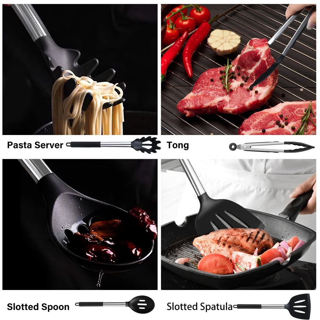 Professional Grade Silicone Cooking Utensils Set, 26 Pcs, Heat Resistant Kitchen Utensils Set, Black - Professional Kitchen Tool for Culinary Enthusiasts Detail