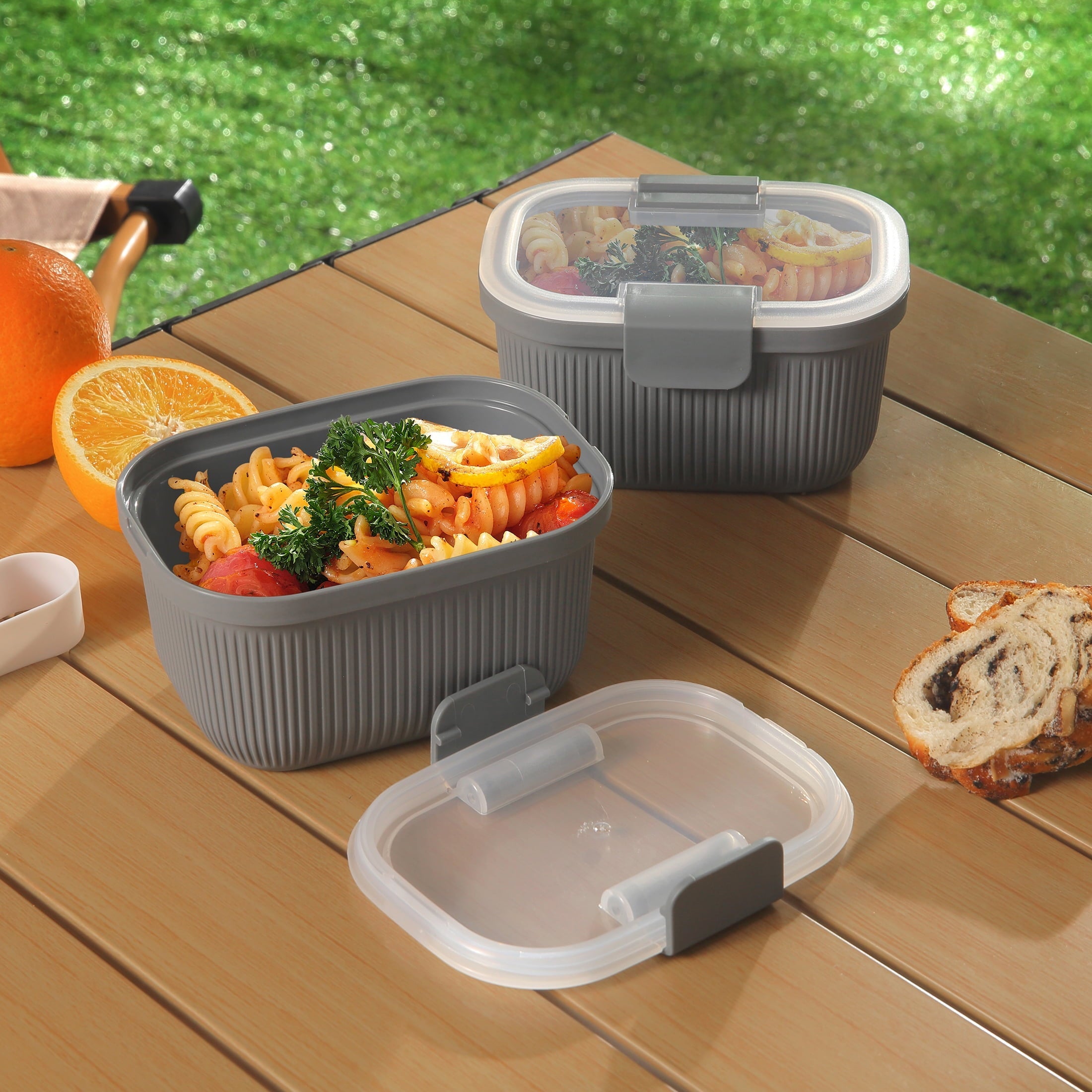 Whimsical Doughnut Plastic Food Storage Bento Snack Container, Rectangle, Grey, 19oz Capacity, Made for Portable Food Storage - Deliciously Soft Cupcake Sensory Glob Detail