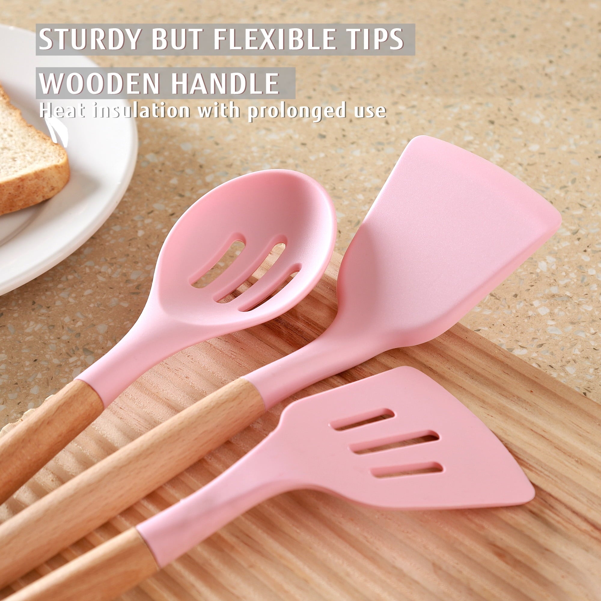 Non-Stick Safe 32 PCS Silicone Cooking Utensils Set, 446°F Heat Resistant for Nonstick Cookware - Ergonomic Kitchen Tongs and Cooking Spoon Utensil Detail