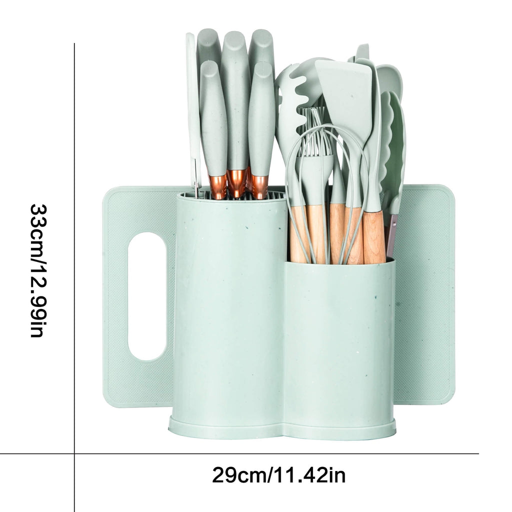 Premium Silicone 19pcs Silicone Kitchen Utensil Set, Heat-Resistant Non-Stick Easy Cooking Cleaning Home Light-Green - Premium Stainless Steel Cooking Utensil for Non-Stick Pots Detail