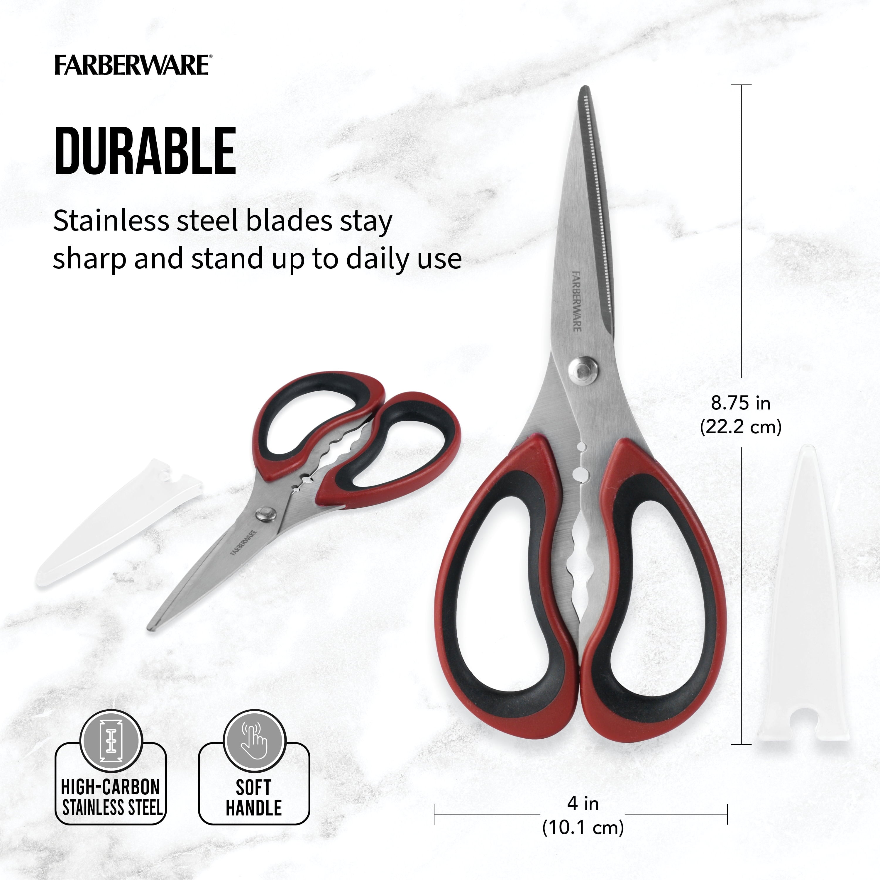 Premium Kitchen Stainless Steel Kitchen and Herb Shears with Red and Black Handle - Multi-Functional Manual Food Chopper & Slicer Detail