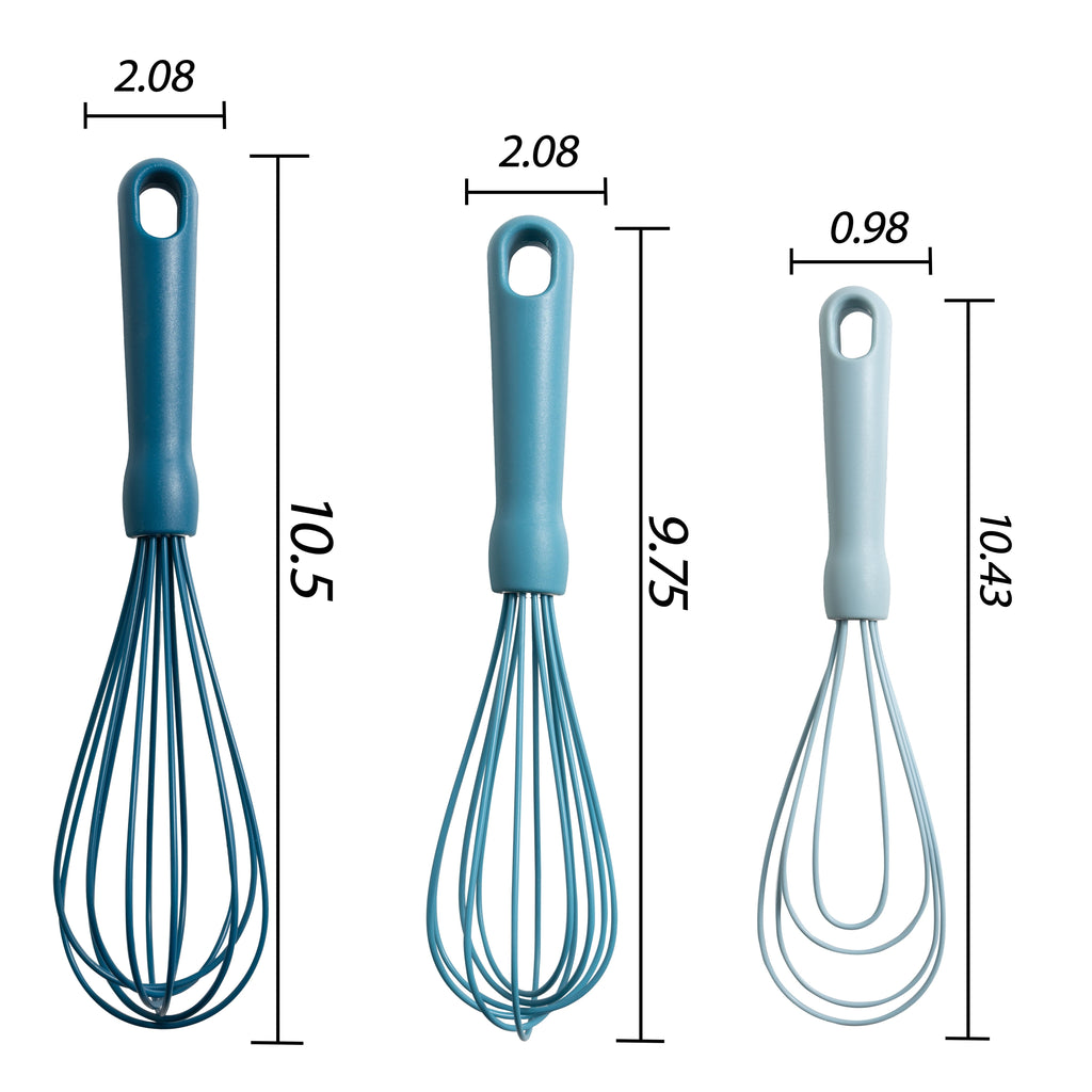 Premium Kitchen 3-Piece Silicone Whisk Set, 10.5"/10.4"/9.6" L, Blue Color - Innovative Kitchen Helper for Modern Cooking Detail