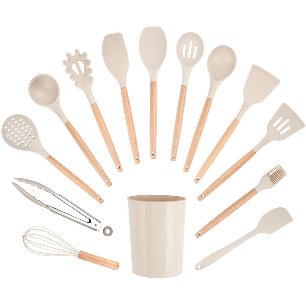 Non-Stick Safe 14pcs Cooking Utensil Set with Caddy - Heat-Resistant Silicone Cooking Spatula Turner Detail