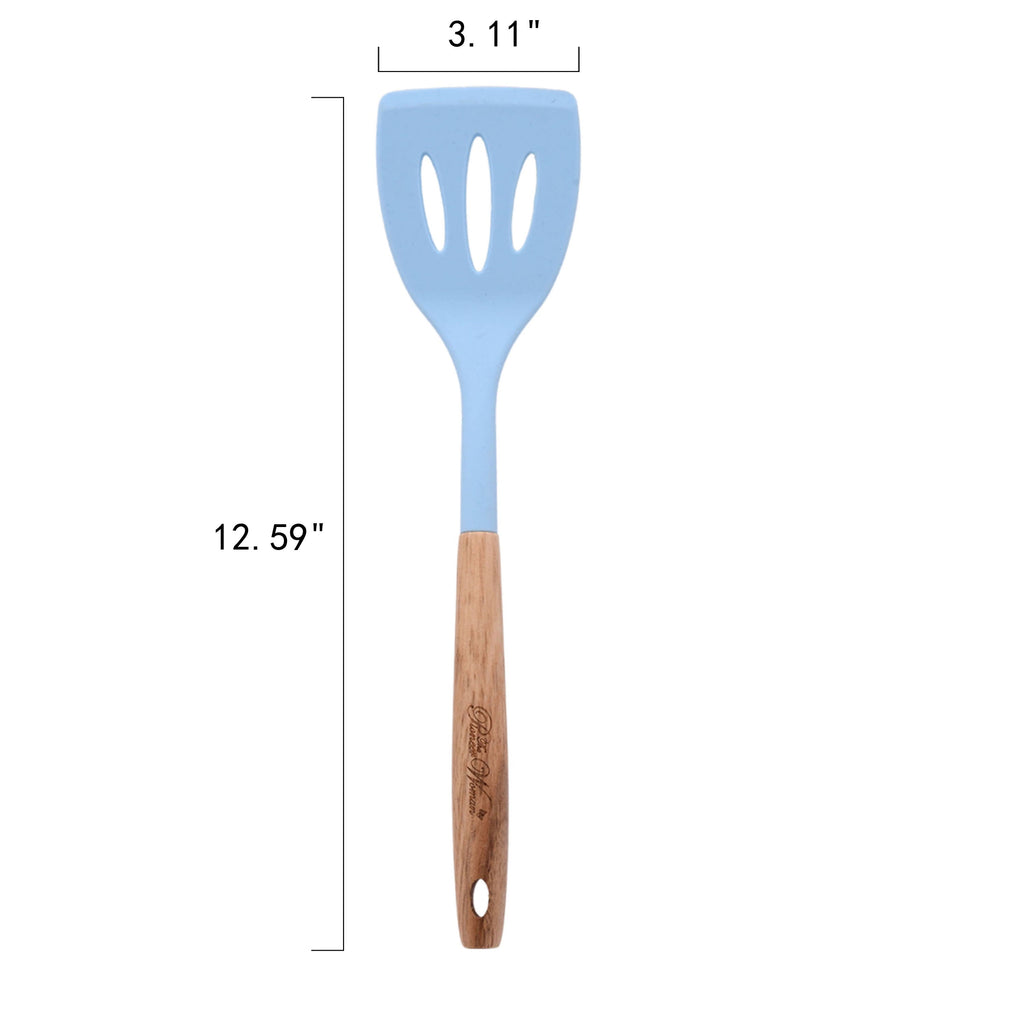 Durable Steel 10-Piece Silicone and Acacia Wood Handle Cooking Utensils Set, Blue - Heavy Duty Stainless Steel Kitchen Shears Detail