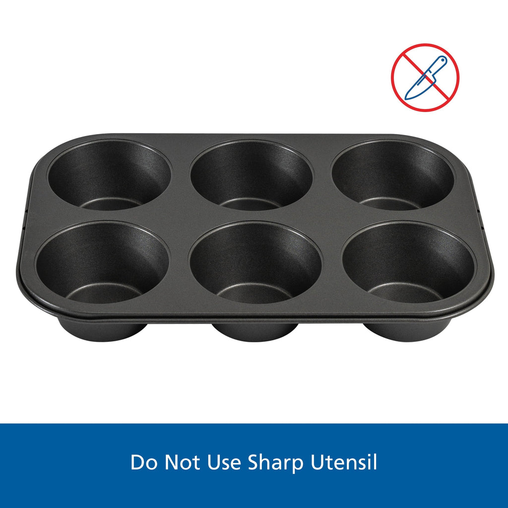 Multi-Functional 6 Cup Jumbo Muffin Pan, Non-Stick Bakeware,3.4 inch Diameter Cups,Gray,Carbon Steel - Premium Stainless Steel Garlic Presser & Peeler Detail