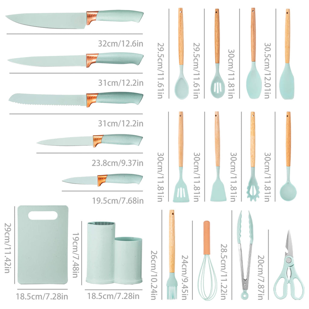 Professional Grade 19pcs Silicone Kitchen Utensil Set, Heat-Resistant Non-Stick Easy Cooking Cleaning Home Light-Green - Heavy Duty Stainless Steel Kitchen Shears Detail