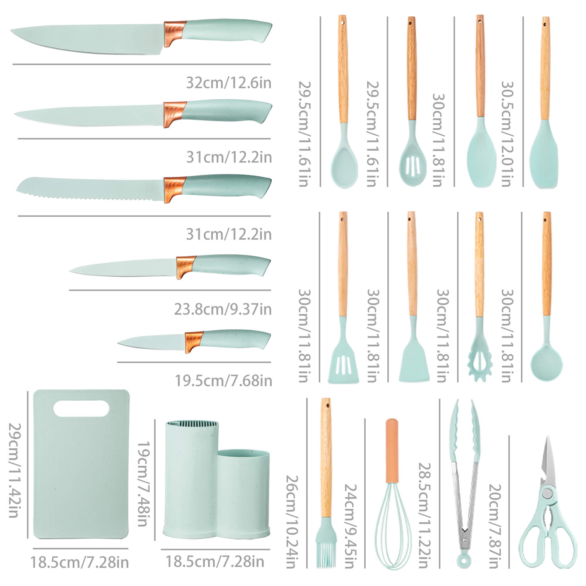 Professional Grade 19pcs Silicone Kitchen Utensil Set, Heat-Resistant Non-Stick Easy Cooking Cleaning Home Light-Green - Heavy Duty Stainless Steel Kitchen Shears Detail