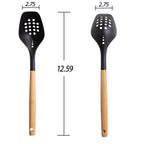 Heavy Duty Cooking Spoon with Bamboo Handle, 12.6"2.7", & Bamboo, Black - High-Precision Culinary Tool for Baking & Cooking Detail