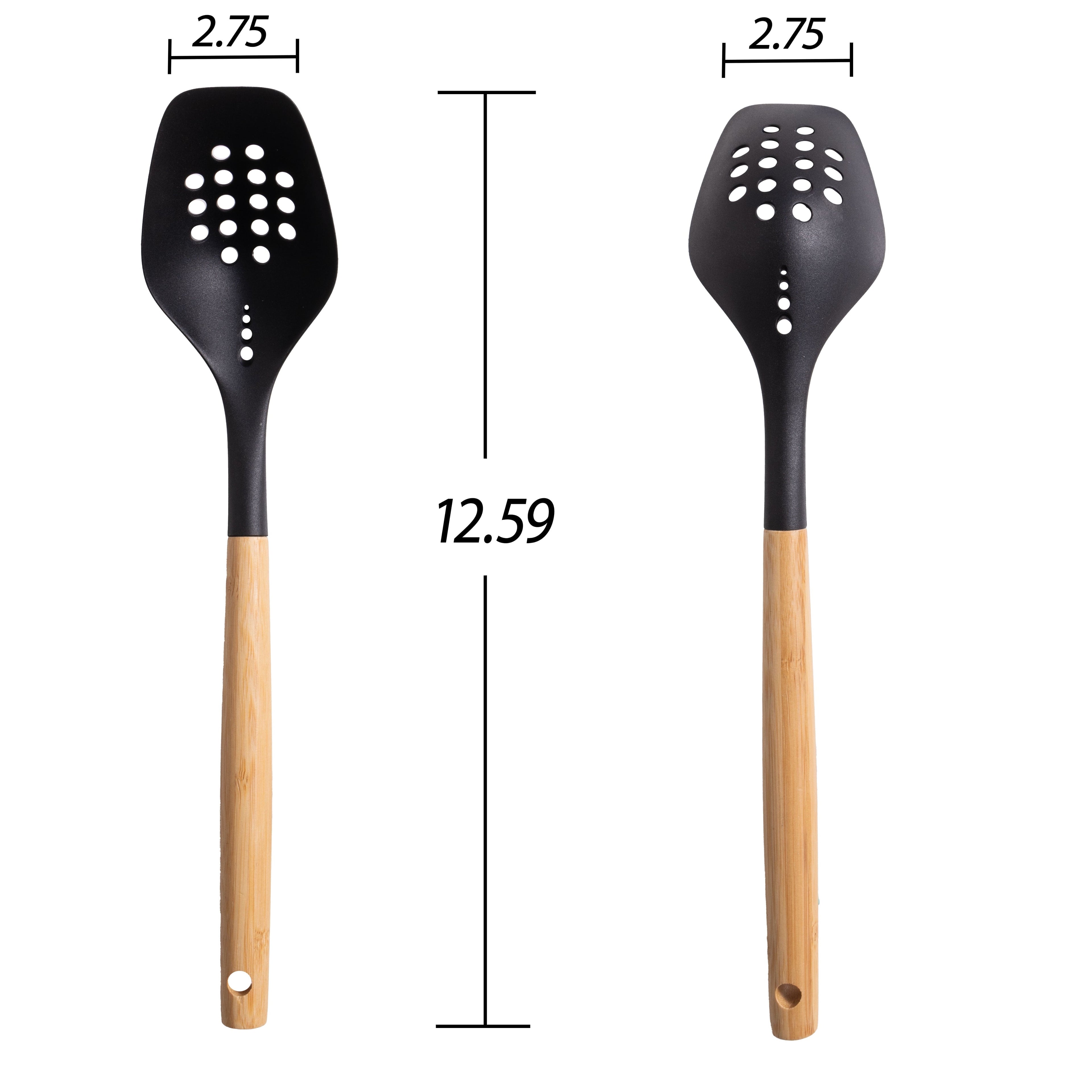 Heavy Duty Cooking Spoon with Bamboo Handle, 12.6"2.7", & Bamboo, Black - High-Precision Culinary Tool for Baking & Cooking Detail