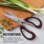 Premium Kitchen Stainless Steel Kitchen and Herb Shears with Red and Black Handle - Multi-Functional Manual Food Chopper & Slicer Detail