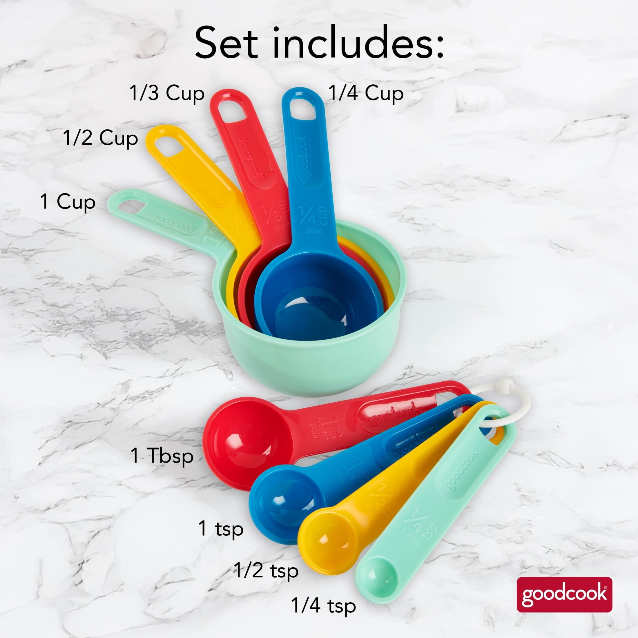 Ergonomic Manual Measuring Cups And Spoons, Set Of 8 Nesting With Storage Ring - Kitchen Gadget Tool for Quick Food Prep Detail