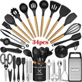 High-Precision Kitchen Utensil Set, 34Pieces Silicone Cooking Utensil Set with Wooden Handle, Heat Resistant Spatula Set Gadg... - Multi-Purpose Hand Tool for Daily Meal Prep - Default Title