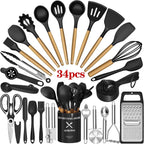 High-Precision Kitchen Utensil Set, 34Pieces Silicone Cooking Utensil Set with Wooden Handle, Heat Resistant Spatula Set Gadg... - Multi-Purpose Hand Tool for Daily Meal Prep - Default Title